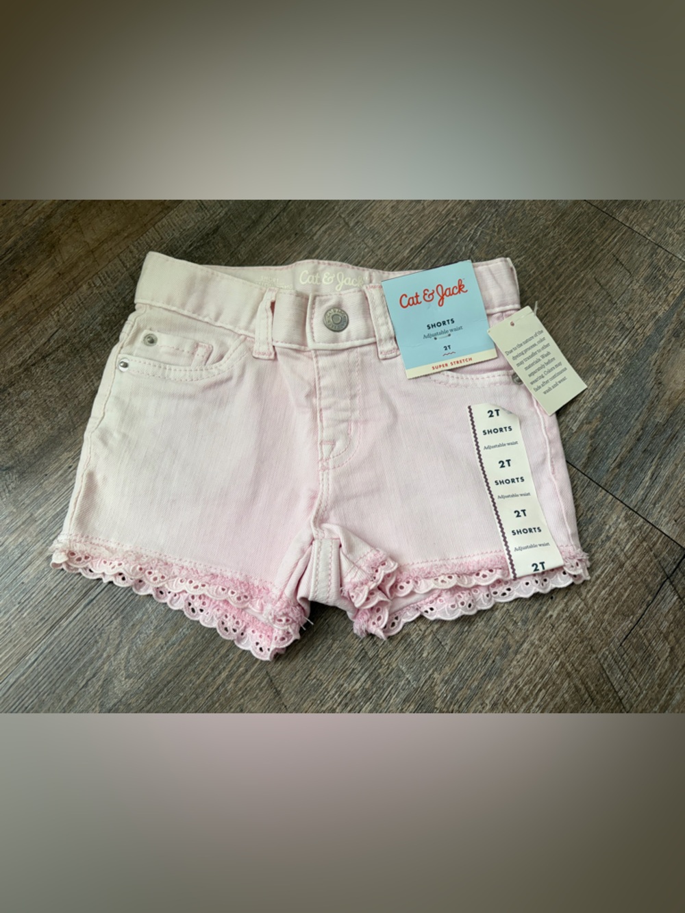 Cat & Jack Light Pink Lace-Trim Girls Denim Shorts